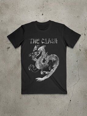 The Clash Dragon Graphic T-Shirt – Punk Rock Band Tee – Vintage Style Black